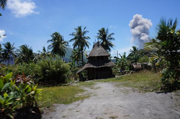 Tavurvur going off as we head back to the mainland